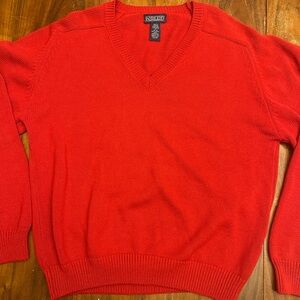 Lands’ End Sweater Men’s Long Sleeve V Neck Cotton Pullover Red Size M